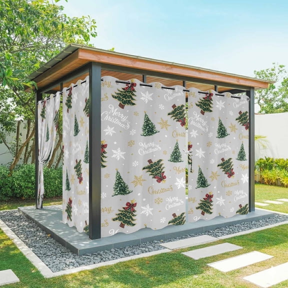 Outdoor Curtains for Patio Waterproof, Grey Christmas Outdoor Privacy Panels Grommet, Winter Green Pine Tree Gold Snowflake Blackout Outside Curtains for Porch/Cabana 54"x108", 2 Panels