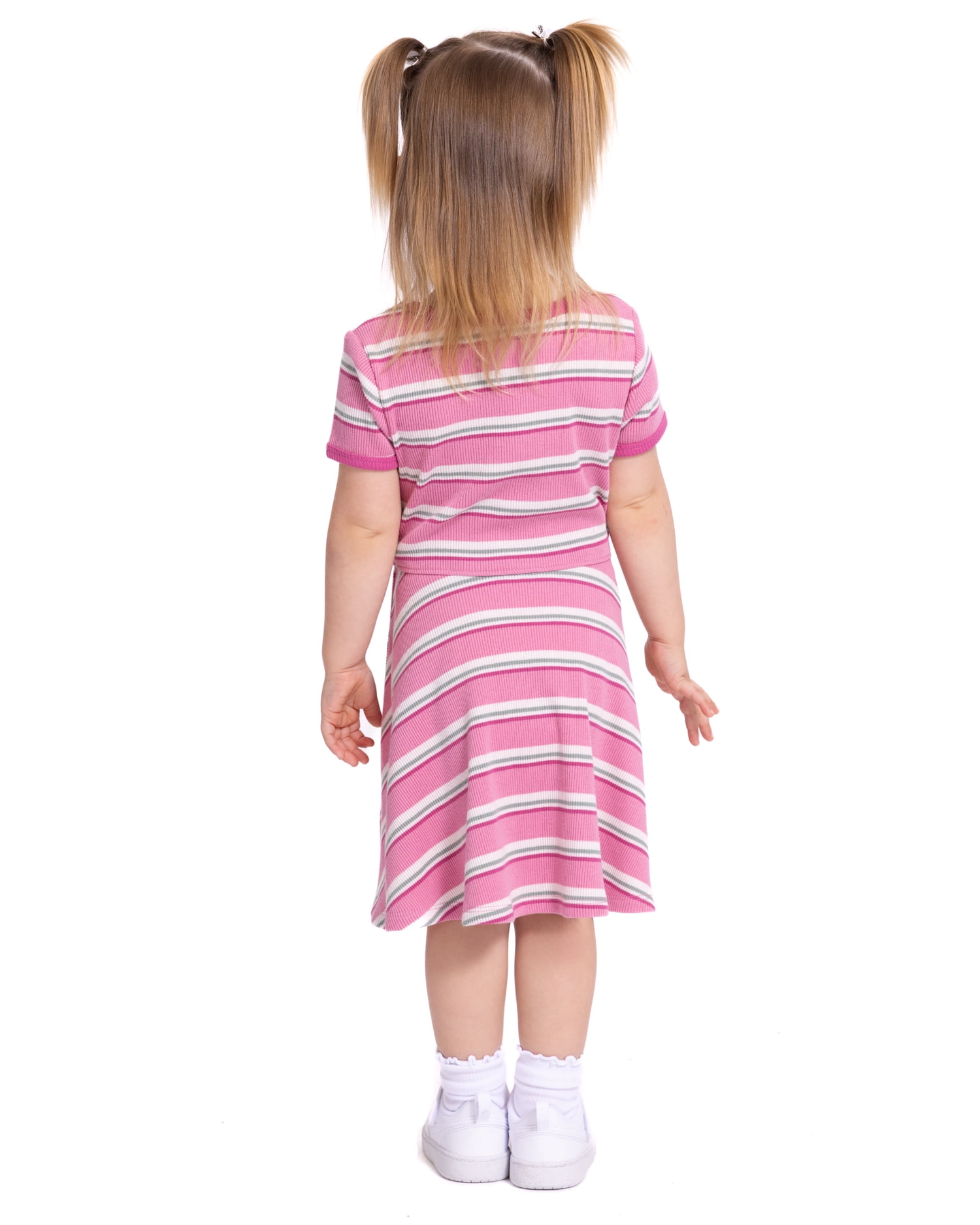Barbie Toddler Girls Graphic Striped Skater Dress with Short Sleeves, Sizes 12M-5T