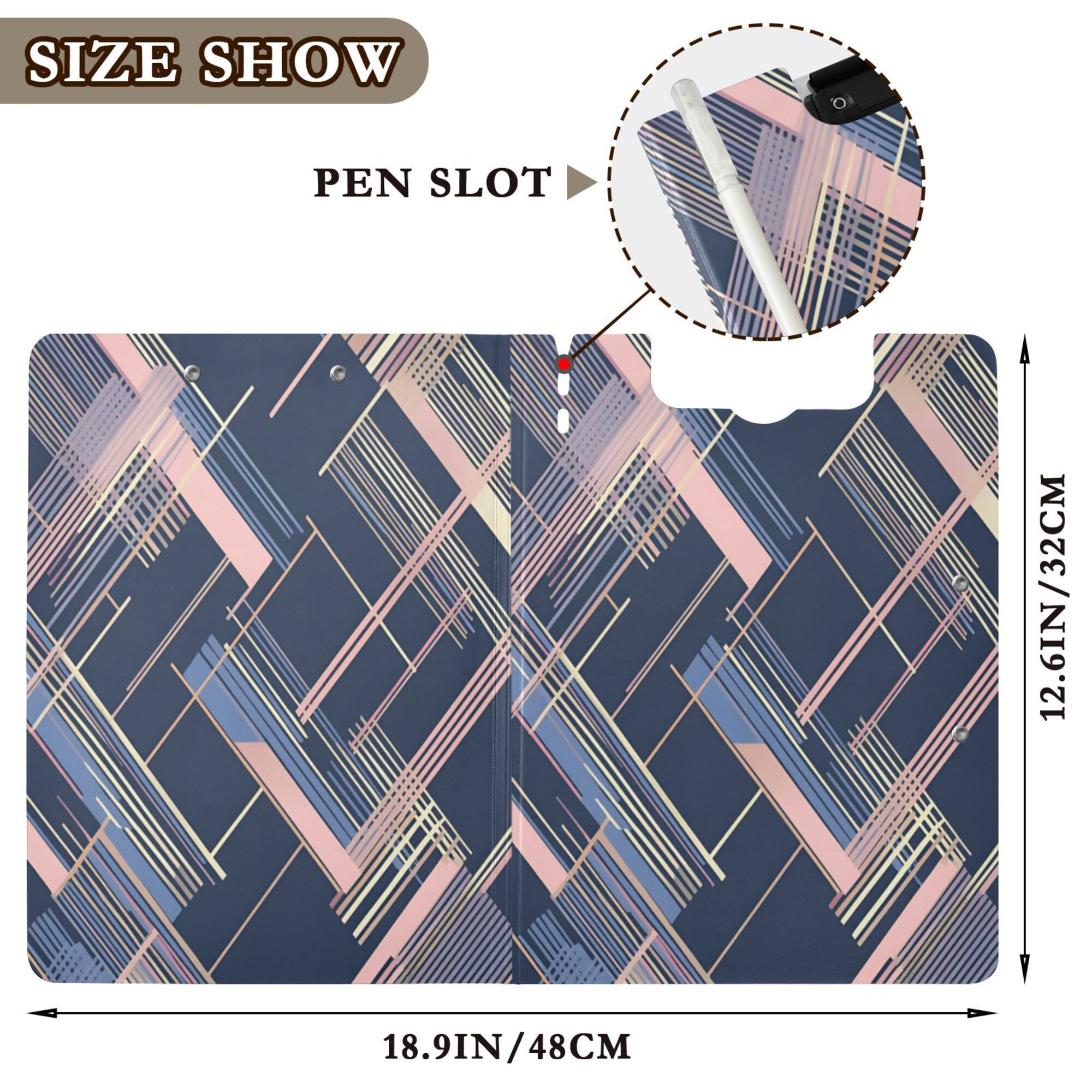FORMRS A4 Clipboard Folder with Pen Holder Horizontal Foldable School Office Binder, Black Stripes