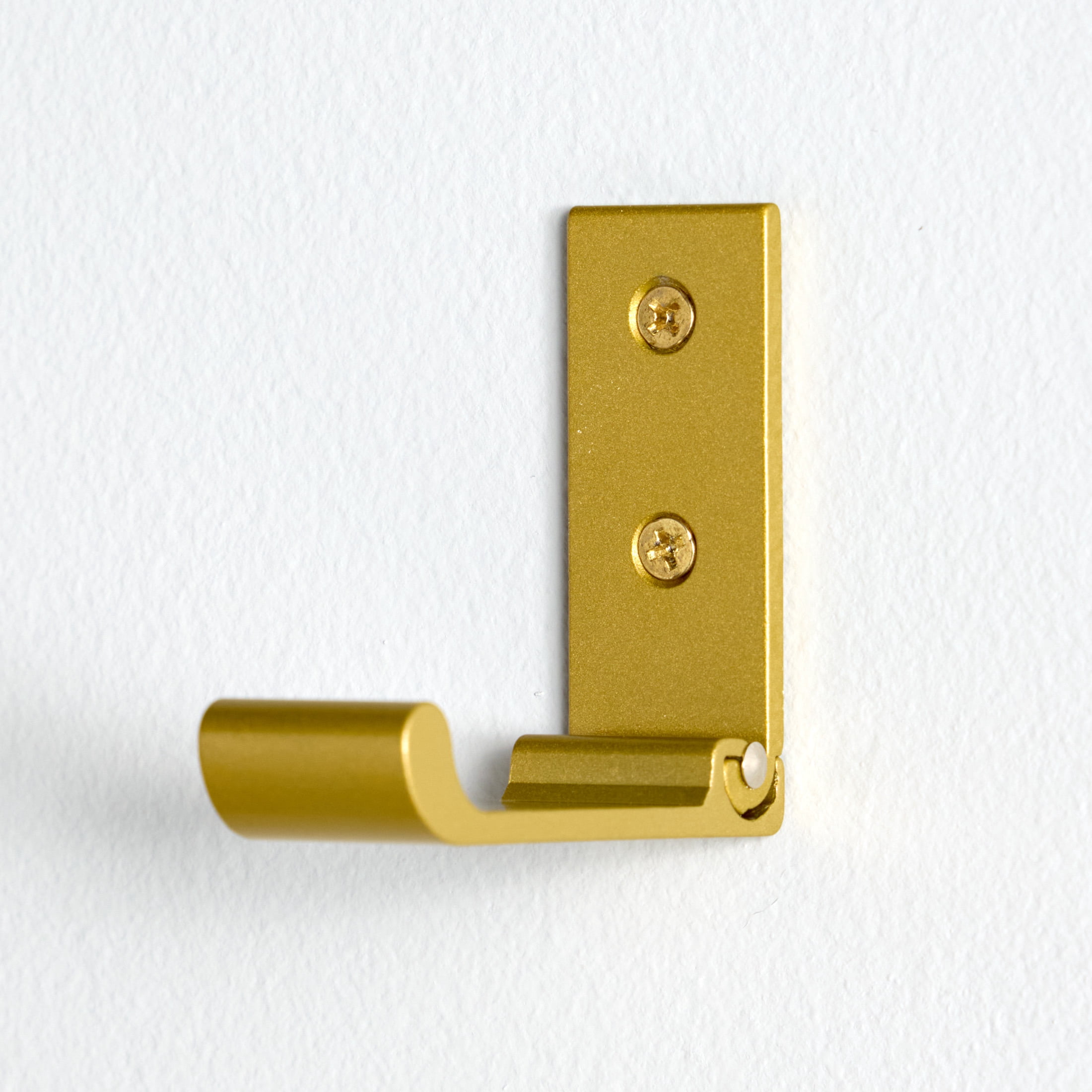 Mainstays Wall-Mounted Flip-Down Metal Coat Hooks, Gold, 40 lb Capacity, Mounting Hardware Included, 2 Pack
