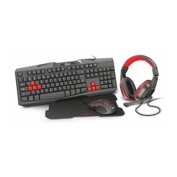 Trust Ziva 4 in 1 Gaming bundle: keyboard, headset, mouse and mouse pad Black ES Trust 22312
