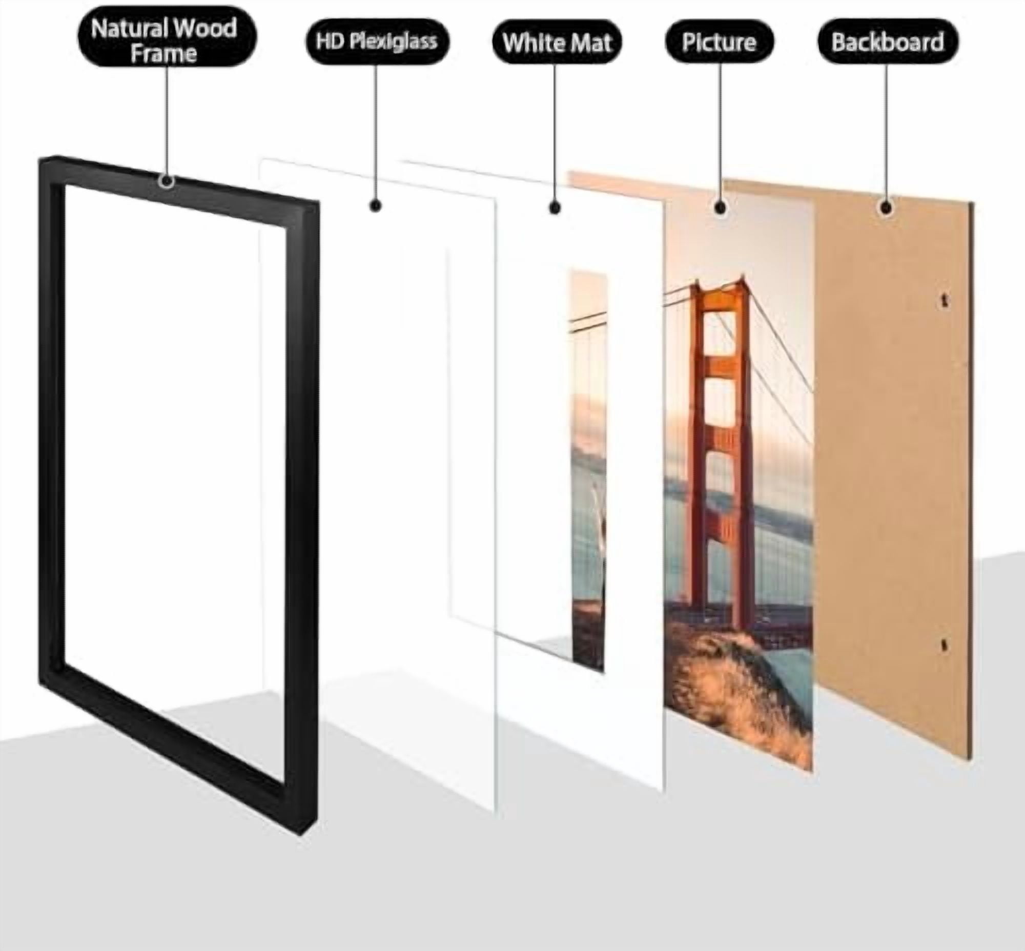 A3 Picture Frame, Black Solid Wood Frame with Acrylic Plexiglass for Pictures A4 with Mat or A3 without Mat, Wall Display Poster Frame 1 Pack