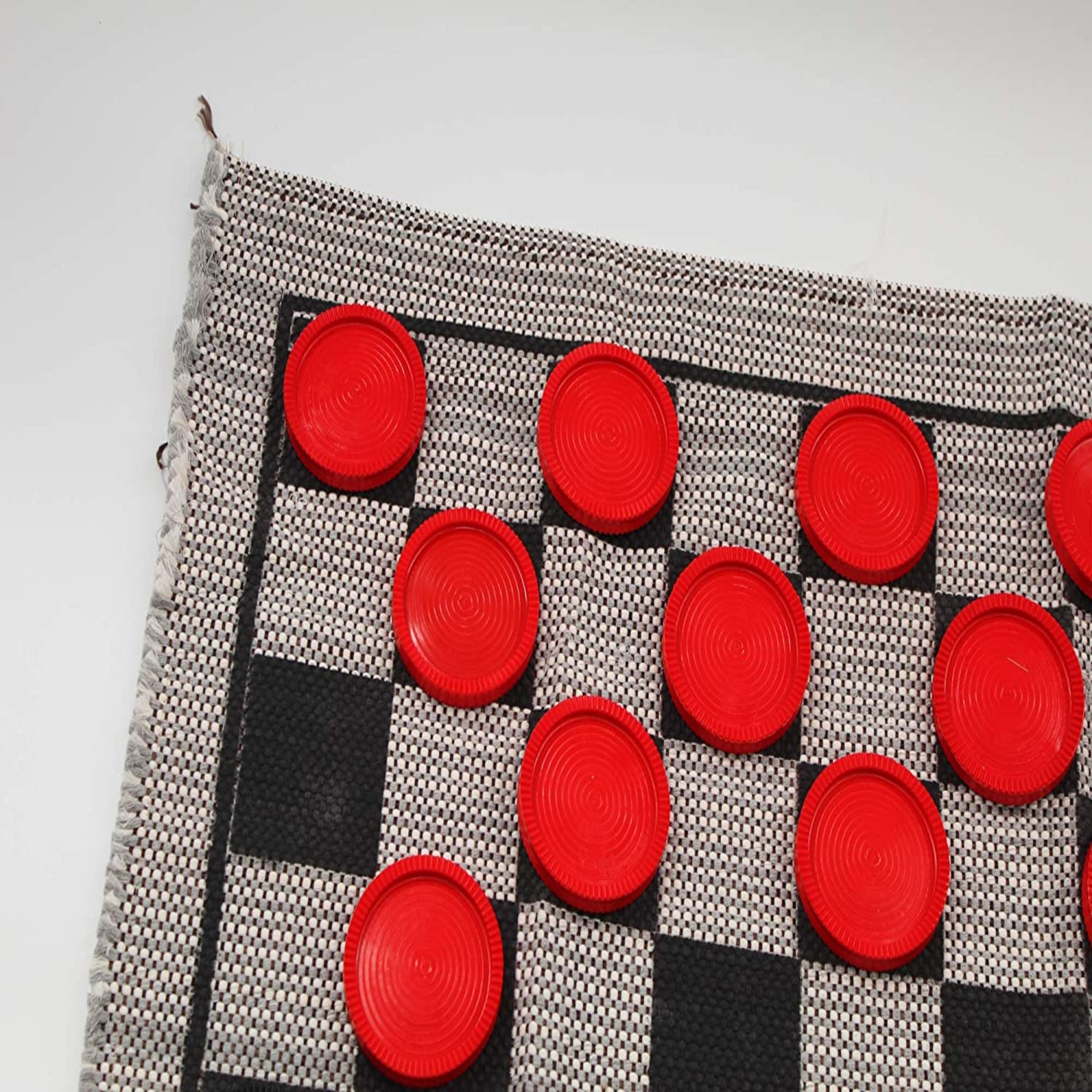 Jumbo Checkers Rug Game, 3 Inch Diameter Pieces (12 Red / 12 Black), Machine Washable, The Giant Original, Classic Family Fun Kid Activity, Lightweight/Travel Friendly, Indoor/Outdoor