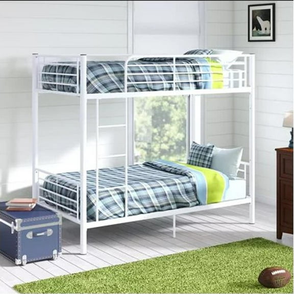 Ktaxon Twin Over Twin Metal Bunk Bed, Sturdy Frame with Metal Slats,White