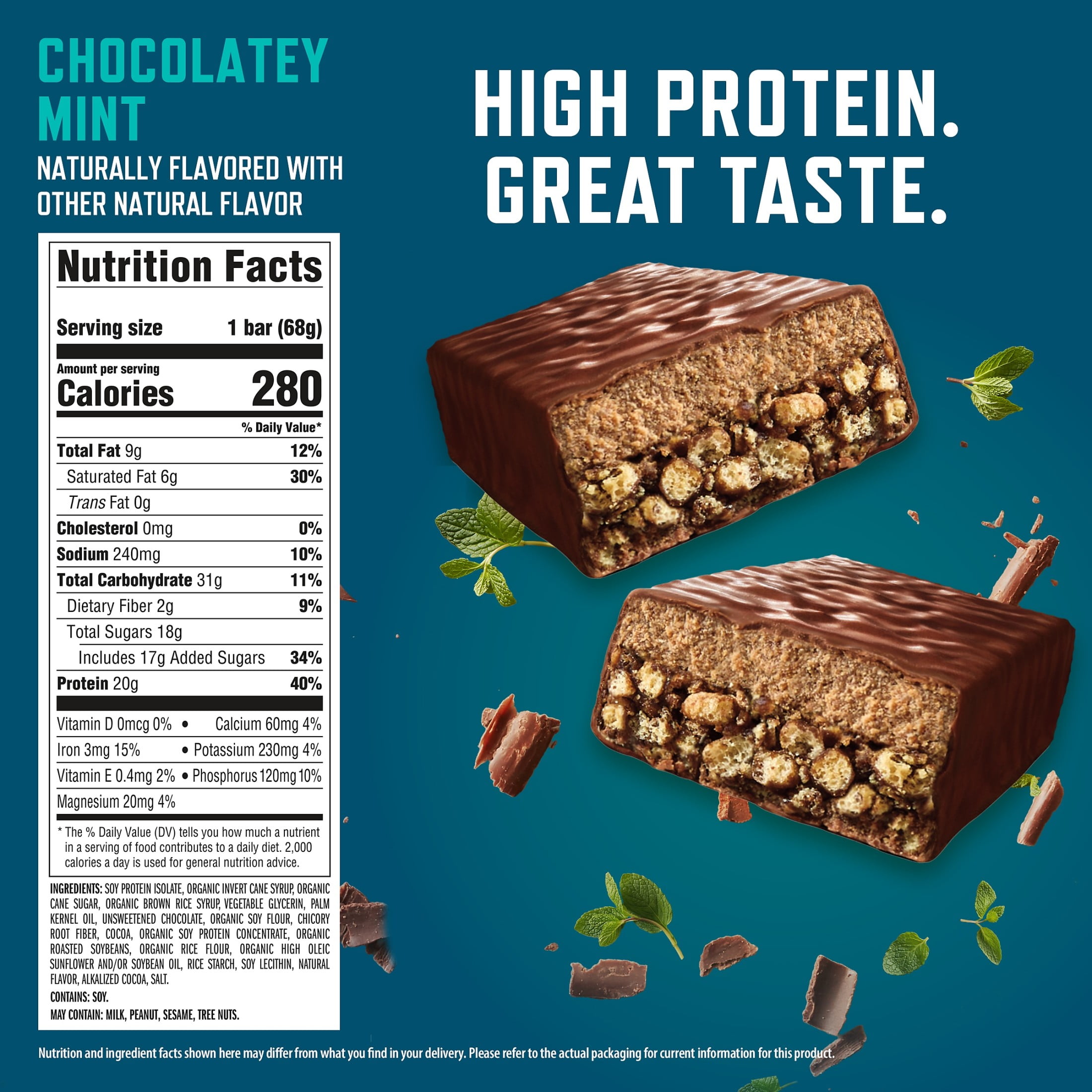 CLIF BUILDERS Protein Bars Chocolate Mint Flavor, Plant Protein, Gluten Free Bars, 6ct