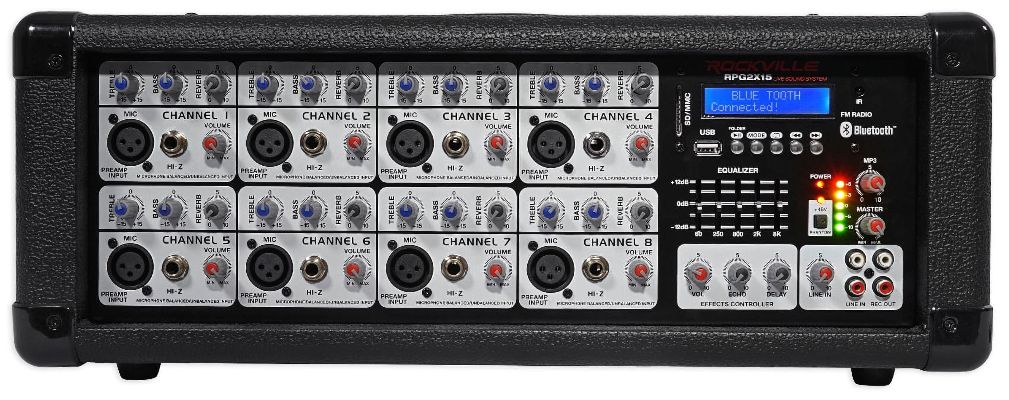 Rockville RPG2X15 15" Portable PA System w/Speakers+Mixer+Stands+Mics+Bluetooth