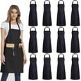 thumbnail image 1 of Paquete de 6 delantales con pechera lisos con 2 bolsillos - Delantal comercial unisex negro a granel, 1 of 5