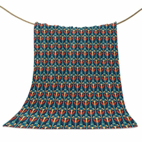 Flannel Fleece Blanket Blue Flower Super Soft Warm Cozy Throw Blanket Modern Abstract Art Bed Couch Car Blankets for All Season 50" x 60"
