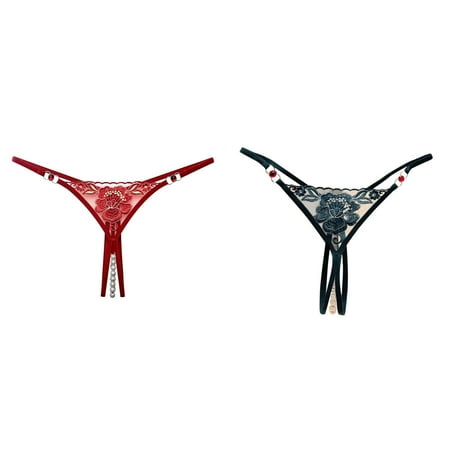 (2-Pack) Kcodviy Women Lace Briefs Womens Underwear Cotton Bikini Hollow Out Panties Crochet Cotton Underwear for Women Bikini Lace Up Panty Thongs G String Underwear