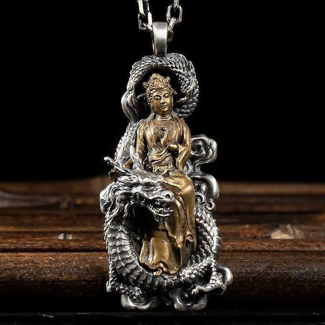 Vintage Buddhist Lion Manjushri Buddha Pendant Necklace Men Women Religious Amulet Jewelry Gift