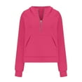 thumbnail image 4 of Bibifish Womens Hoodies Bold Solid Color Half Zip Thumb Hole Hooded Sweatshirts Cropped Loose Fit Pullover Tops For Ladies, 4 of 5