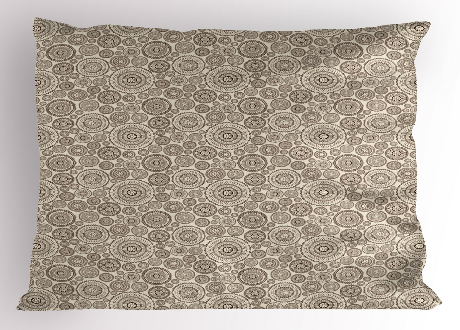 Beige Pillow Sham Abstract Ornate Circular Composition Lace