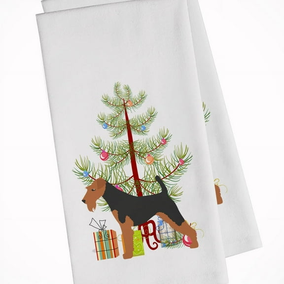 Welsh Terrier Merry Christmas Tree White Kitchen Towel Set of 2 Dish Towels