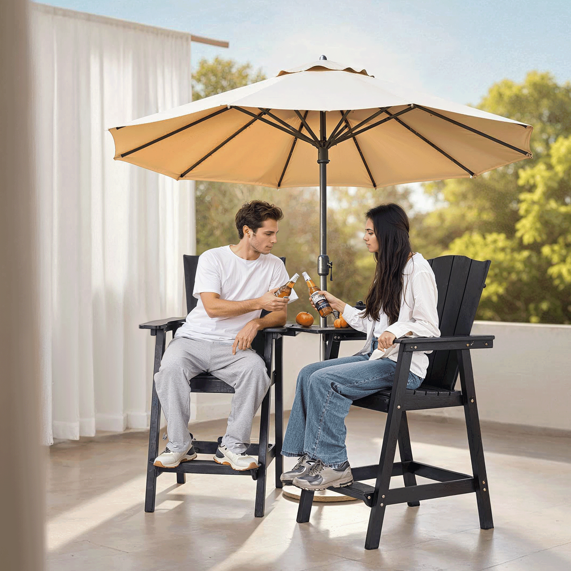 Naipo Tall Adirondack Chairs Set of 2,HDPE Outdoor All-Weather Bar Stool with Removable Connecting Tray Weather Resistant  Patio Furniture for Garden, Balcony, Porch, Pool, Black