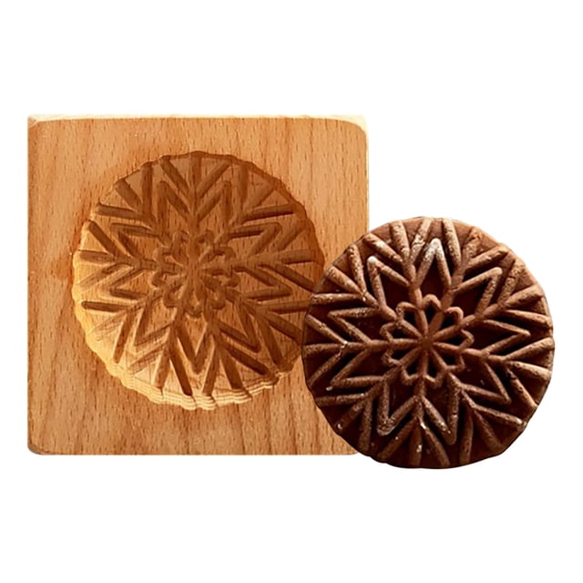 Wooden Christmas Cookie Cutter Set with Carved Gingerbread and Shortbread Mold Designs 1 pc