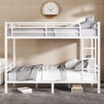 thumbnail image 3 of Full XL over Full XL Bunk Bed Frame with Stair and Guardrails, Heavy Duty Metal Beds Frame for Teens and Adults, Can be Separates Into 2 Bedframe, Easy Assembly, Mattress Not Included, White, 3 of 9
