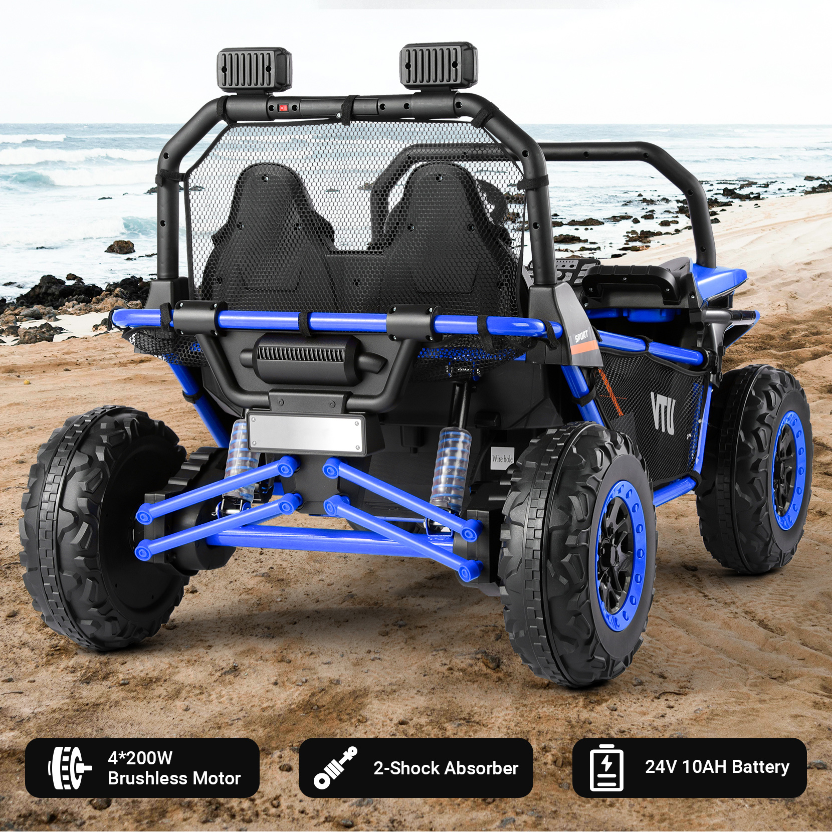 24V Kids Ride on Car, 2 Seater 10Ah Powered on Truck,4*200W Motor Electric Vehicles with Remote Control,Up to 5mph,Spring Suspension UTV for 3-8 Boys Girls,Blue
