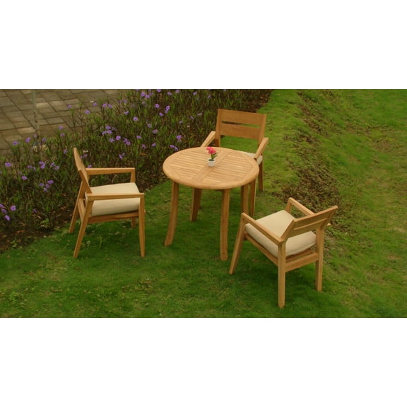 5 PC A Grade Outdoor Patio Teak Dining Set - 36" Round Table & 4 Cellore Stacking Arm Chairs