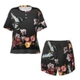 thumbnail image 5 of "Wukai Butterfly with Fowers Women's Pajama Set - Short-Sleeve Top and Shorts with Elastic Waistband and Pockets for Loungewear, Yoga, and Casual Wear-X-Large, 5 of 8