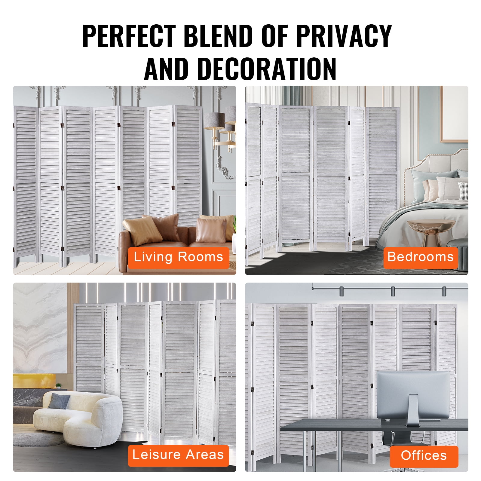 KFFKFF Wooden Partition, 8-Panel Folding Privacy Barrier, 66.9 Inches High Indoor Slatted Wood Divider, Movable Decorative Screen, Suitable for Home, Office, Dining Area & Sleeping Quarters