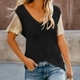 thumbnail image 3 of T Shirts for Women Color Block Tops V Neck Tunic Tops Summer Casual Loose Tee Short Sleeve Blouses, 3 of 9