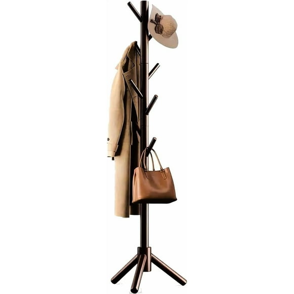Livearty (TM) Wooden Coat Cloth Garment Hat Rack Stand, Adjustable Coat Tree, Free Standing Tree Hanger with 4 Sections & 8 Hooks for Home, Bedroom, Office, Hallway, Entryway, Apartment
