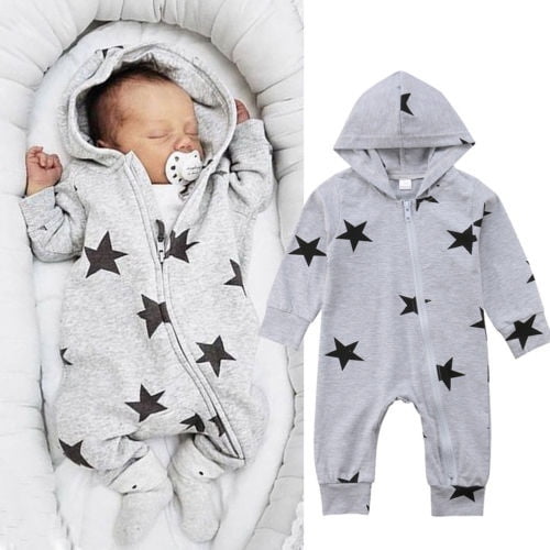 Kids Baby Boy Warm Infant Romper Jumpsuit Bodysuit Hooded Clothes Outfit 