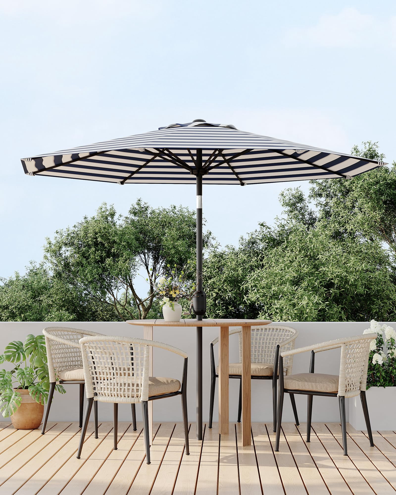 9FT Large Outdoor Patio Umbrella Market Table Umbrella-UV Resistant, Easy Push Button Tilt and Crank, 8 Ribs Heavy-Duty Pool Umbrella for Deck, Backyard,Garden