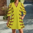 thumbnail image 2 of Baseball Texture Womens Dress With Pockets Summer V Neck 3/4 Sleeve Dress Plus Size Loose Dress, 2 of 7