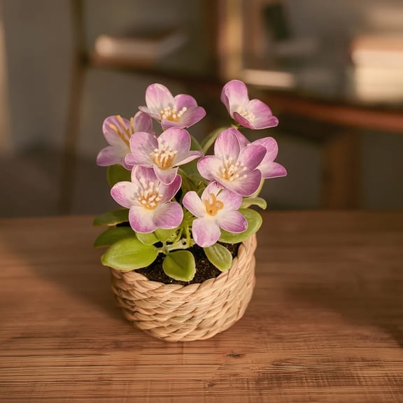 geerera Artificial Potted Plants, Fake Flowers in Woven Rope Pot for Home Decor Living Room Dining Table Bedroom Office Spring Summer Decor Artificial Plants Indoor