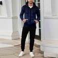 thumbnail image 3 of Stamzod Mens Two Piece Track Suit Fashion Patchwork Printing Long Sleeve Zip Up Hoodie Jackets and Sweatpants Set Casual Workout Sweatsuits for Men Navy-1 XL, 3 of 5