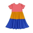 thumbnail image 5 of Spazoro Toddler Girls A-Line Dress, Casual Round Neck Short Sleeve Color Block Princess Dresses for Child Girls Orange Size 4-5T, 5 of 5
