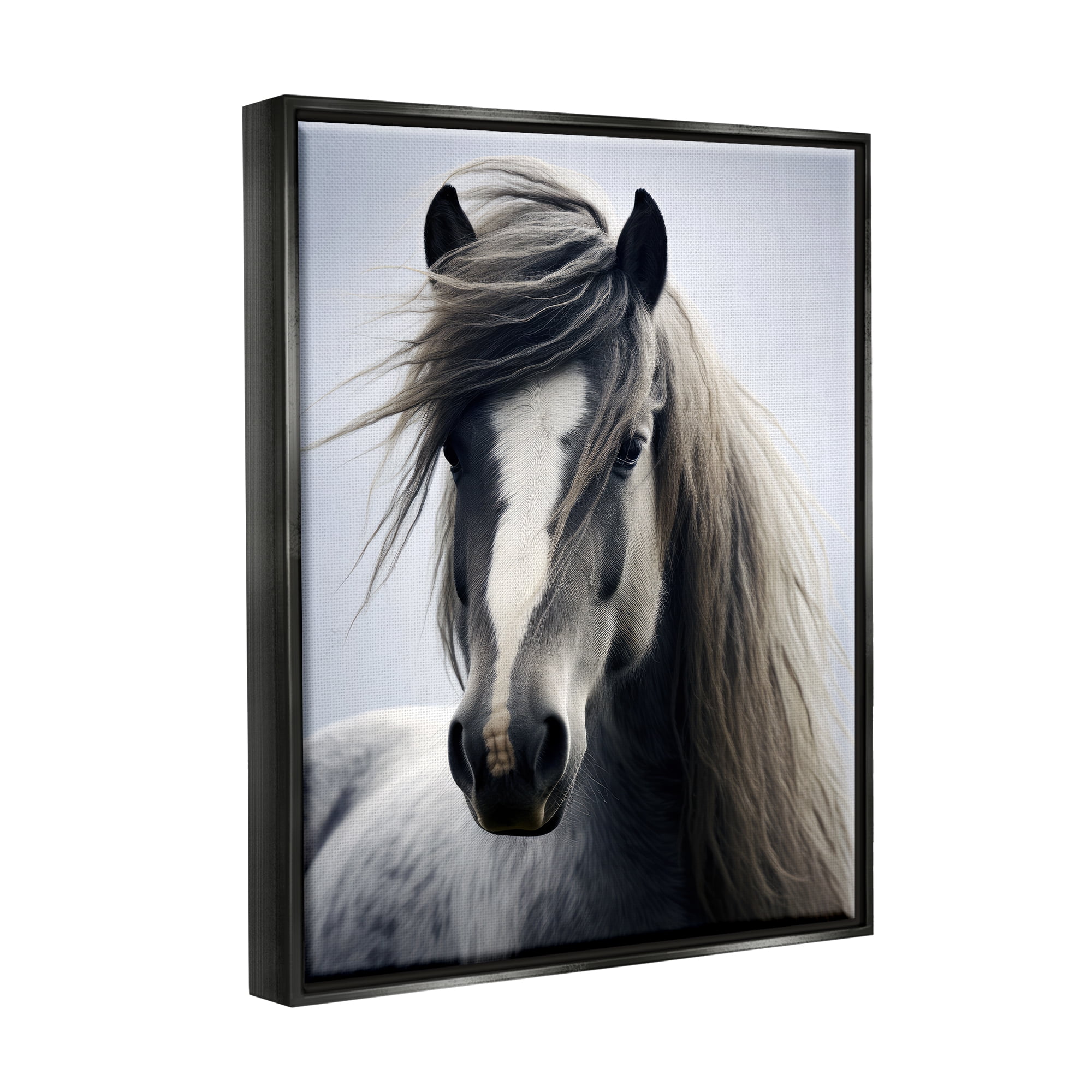 Stupell Industries Windblown Horse Mane Animals & Insects Photography Black Floater Framed Canvas Art Print Wall Art, 17 x 21