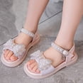 thumbnail image 6 of Abomasnow Girls Open Toe Sparkling Rhinestone Bow Decor Ankle Buckle Sandals Soft Rubber Flat Summer Shoes for Party Wedding Daily Beach Outdoor Walking, 6 of 9