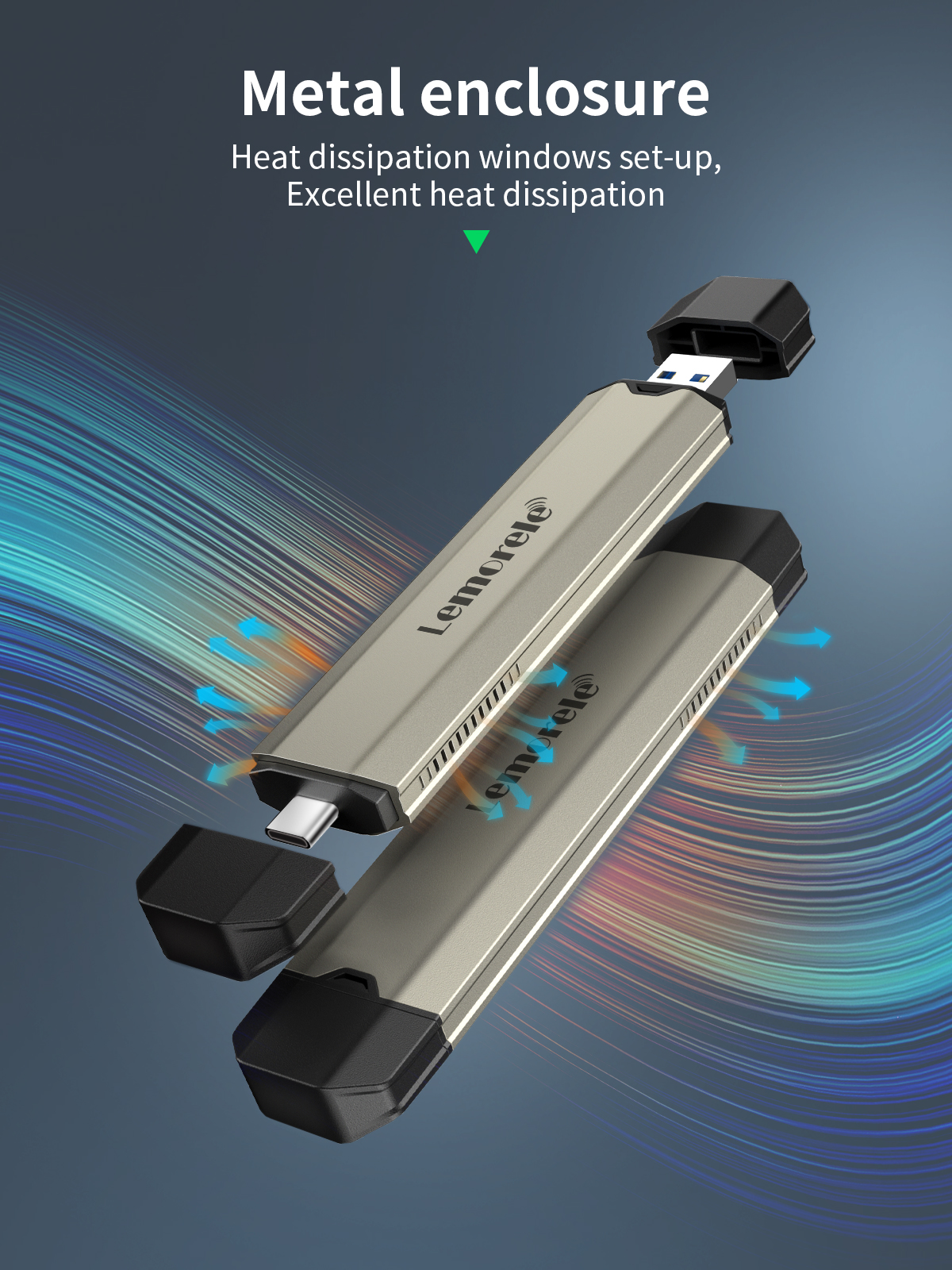 Lemorele M.2 NVME Enclosure, M.2 SSD NVMe Enclosure USB 3.1 Gen 2 to PCI-e, NVMe to USB Adapter for 2230/2242/2260/2280 M.2 SSD Support M-Key/M+B