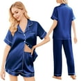 thumbnail image 2 of Avidlove Women 3 Piece Satin Silk Pajama Set Comfy Short Sleeve Button Down Pj Shirt with Shorts and Long Pants Sleepwear Soft Loungewear S-XXL, 2 of 6
