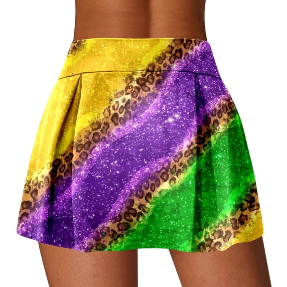 Sparkly Sequin Print Casual Elastic Waist Double Layer Athletic Skirt For Festival And Dance
