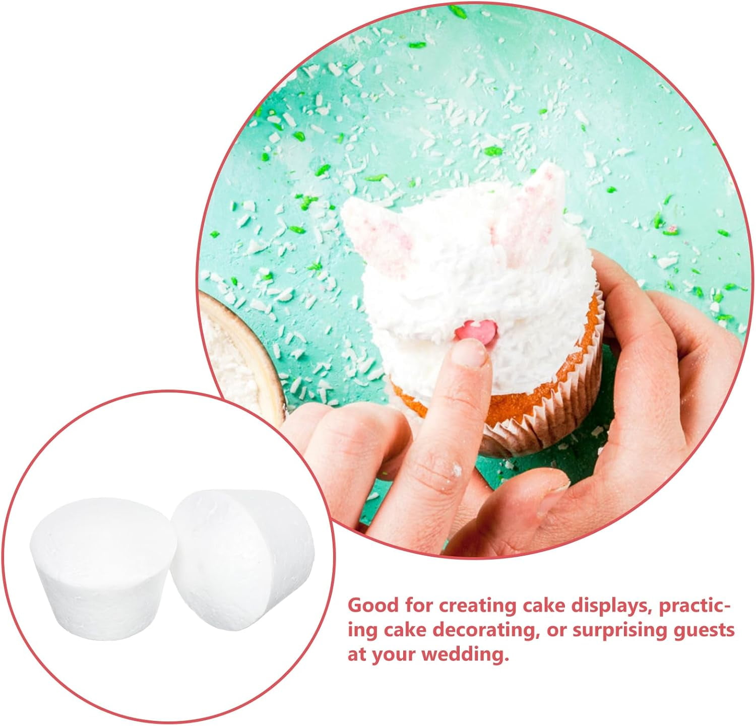 ABCISI 20pcs Foam Cupcake Paintable Faux Cake Model Foam Dummy Cake Model for Birthday Wedding Christmas Party Decoratin White 6.5cm