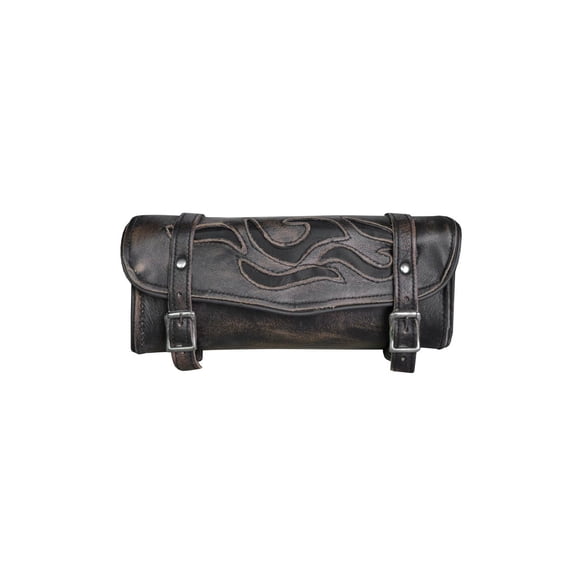 Dream Apparel Motorcycle Tool Bags with Flames Handlebar Bag Universal Motorcycle Fork Bag Saddlebags Sissy Bar Storage Tool Bag for Motorcycle Brown with Flames