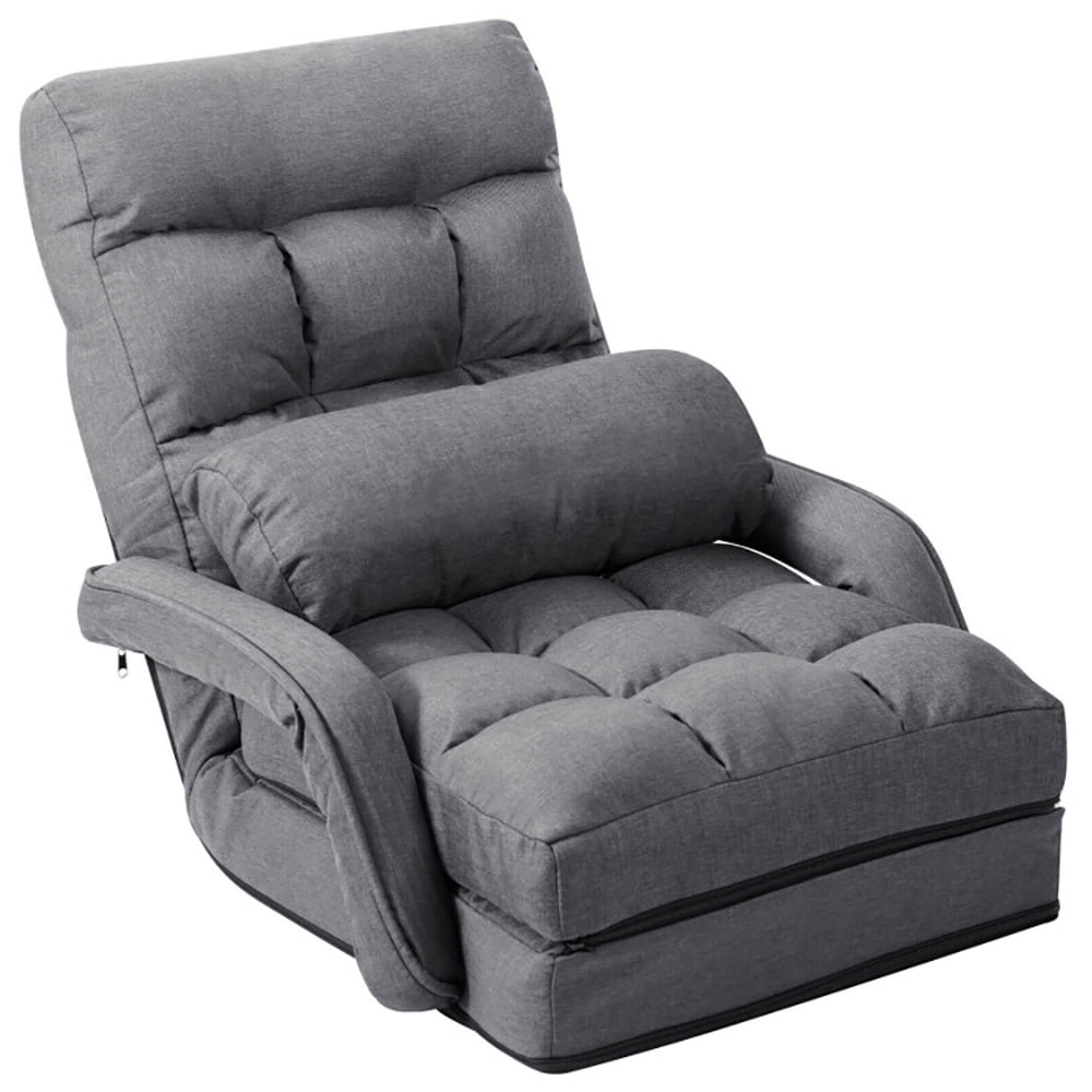 Finihen Folding Lazy Sofa Chair, Floor Chair, Folding Lazy Floor Chair Sofa with Armrests and Pillow, for Living Room, Bedroom, for Gaming, Reading, Gray Finihen Folding Lazy Sofa Chair, Floor Chair, Folding Lazy Floor Chair Sofa with Armrests and Pillow, for Living Room, Bedroom, for Gaming, Reading, Gray