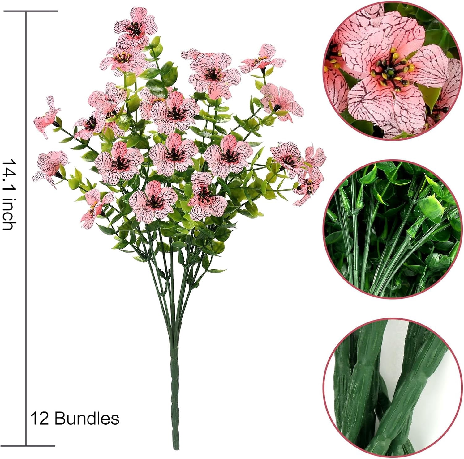 ZOELNIC 12 Bundles Artificial Fake Flowers Outdoors, Realistic UV Resistant Faux Plants with Silk Flowers for Outside Planters Window Box Front Porch Summer Decoration
