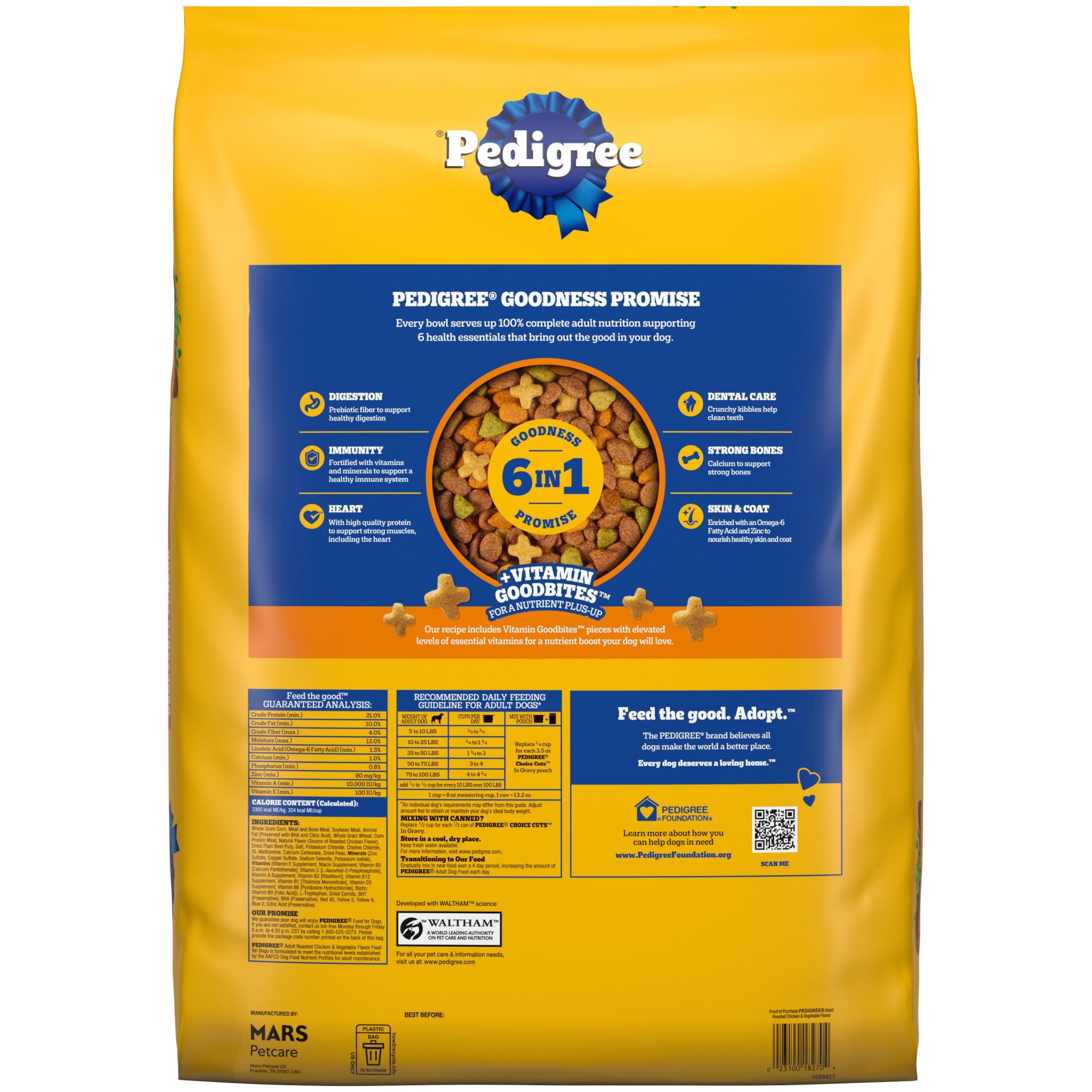 Pedigree High Protein Roasted Chicken & Vegetable Flavor Adult Dry Dog Food, 27 lb Bag