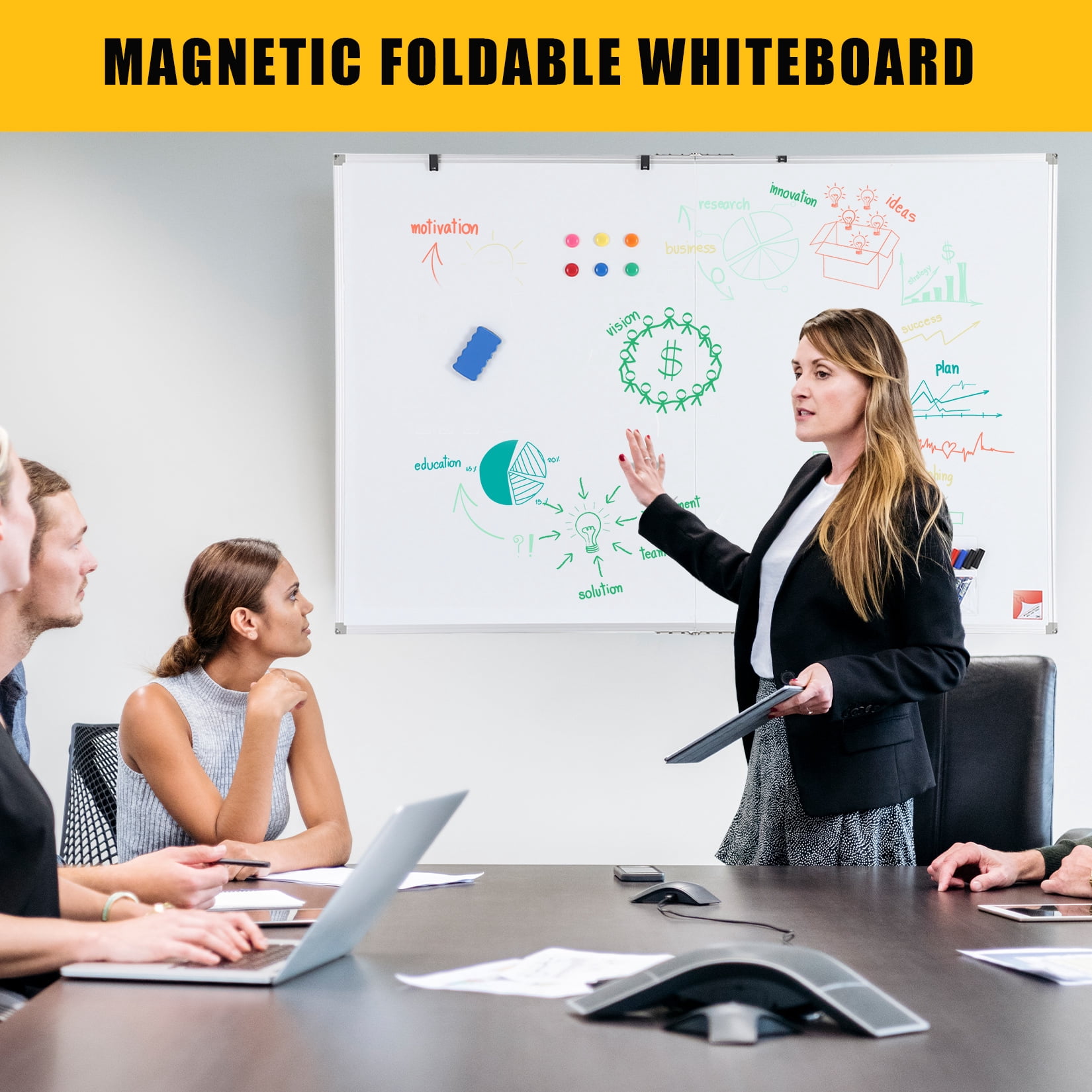 Ataujin Magnetic Whiteboard 60x40 Inch, Large Dry Erase Board with Aluminum Frame & Deep Pen Tray, Hanging Mounted Whiteboard, Smooth Writing Surface for Office, Classroom, Home
