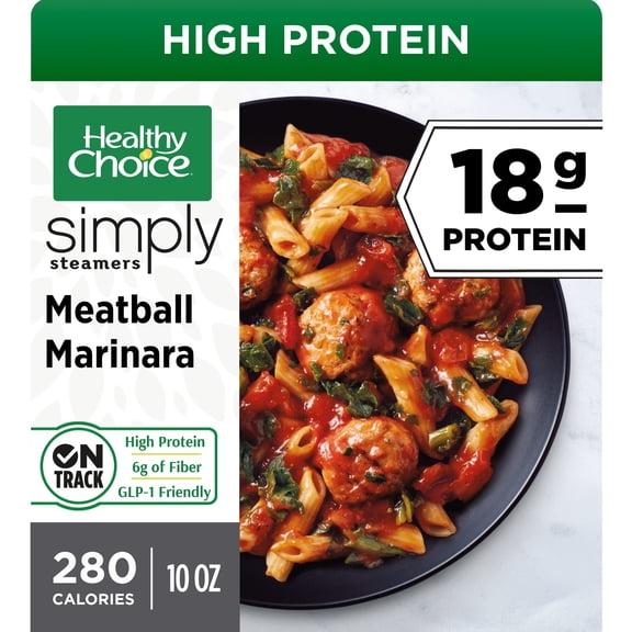 Healthy Choice Simply Steamers Meatball Marinara, 18g Protein, High Protein & Fiber Frozen Meal, 10 oz. Bowl
