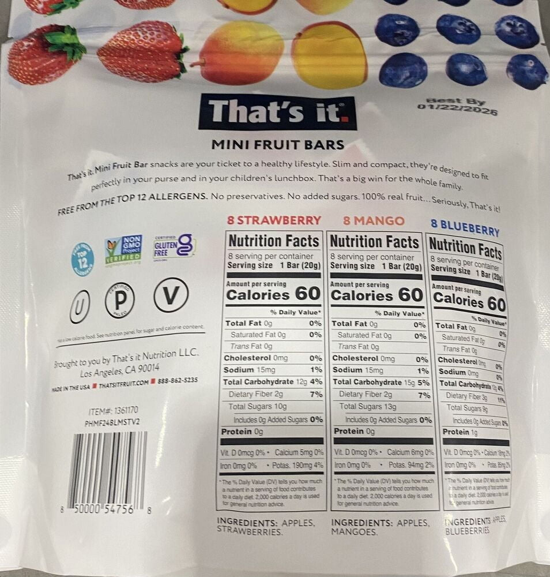 Mini Fruit Bars Blueberry Strawberry & Mango Variety 24 Bars
