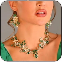 Gold Bridal Jewelry Set Rhinestone Necklace and Earring Set Crystal Costume Prom Jewelry for Women and Bride