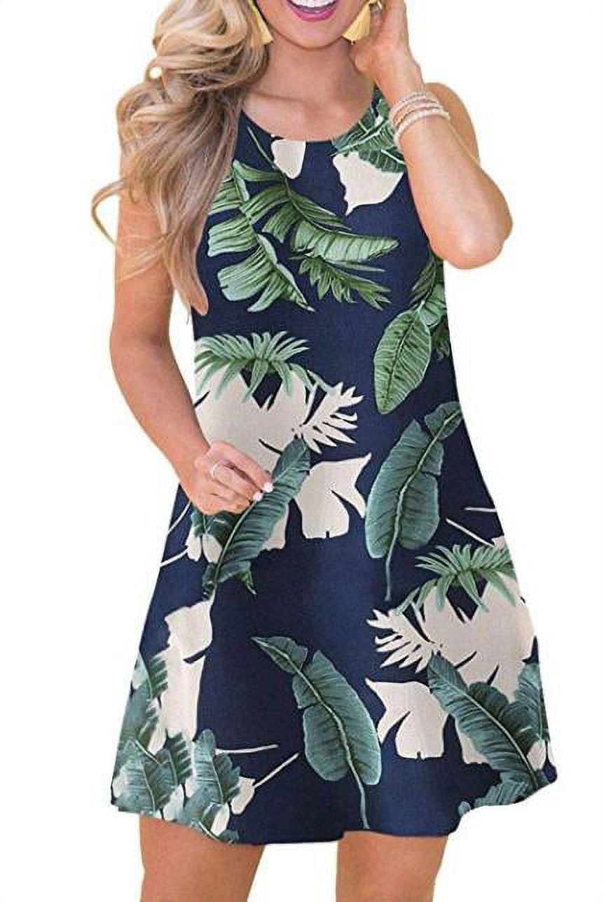 QINCAO Women Dresses Sleeveless Short Dresses for Women O-Neck Floral ...