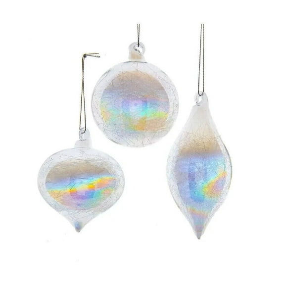 Kurt S. Adler GG1009 80 mm Clear Iridescent Ball, Onion & Teardrop Ornaments Set - 3 Piece