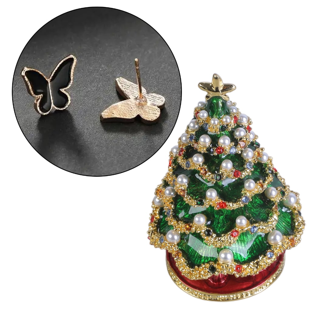Oasiva Hand Painted Decorative Hinged Trinket Box Christmas Tree Jewelry Organizer