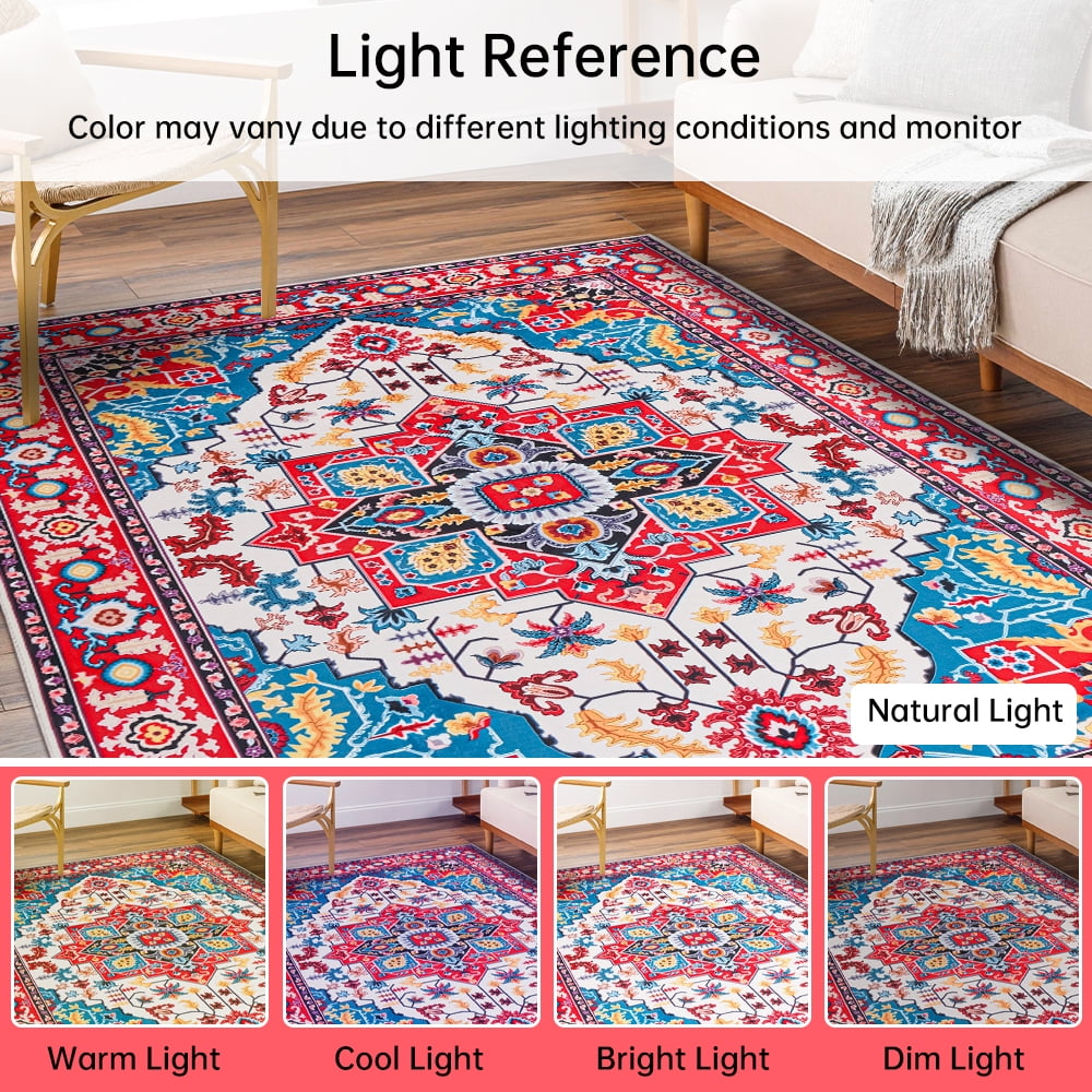 Wondiair 5x7 Non-Slip Washable Area Rug, Low Pile Persian Style Carpet, Bold Tribal Design for Living Room, Dorm and Holiday Decor